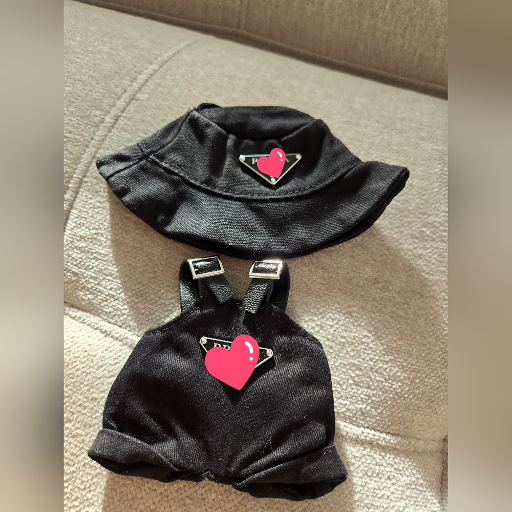 Stylish Black Bucket Hat and Romper Set for Labubu